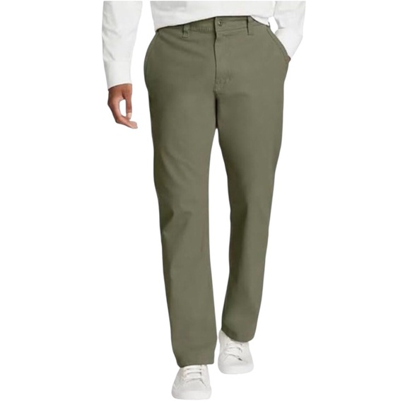 EDDIE BAUER Takeoff Chino Pants 34x30 Green Nylon Stretch Flat